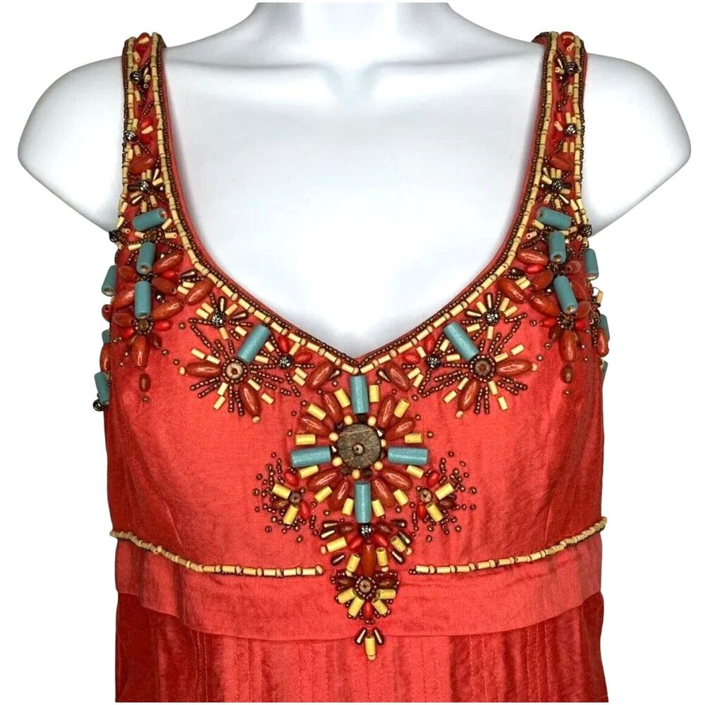 Sue Wong Southwestern Beaded Coral Bubble Mini Cocktail Dress 4 / S NWOT - Picture 2 of 8